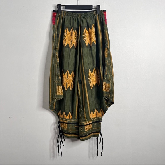 Harem Pants Mixed Print Size Small Olive Green Pull On Boho Hippie Travel - Picture 2 of 8